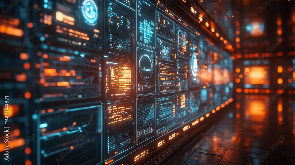 Poster a vibrant holographic display showcases various data visualizations in an advanced urban setting, em
