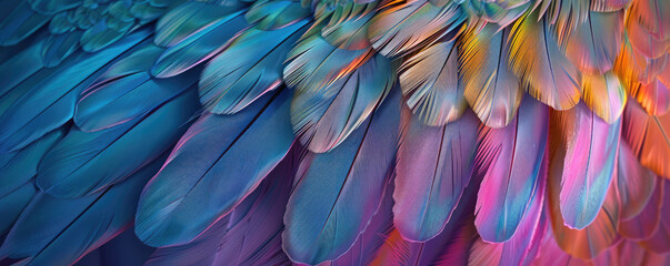 Colorful bird feathers creating vibrant abstract background
