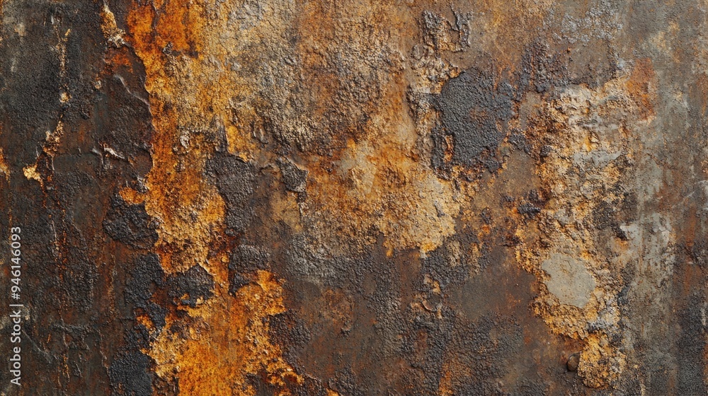 Poster detailed texture of rust and patina, creating a rugged and weathered look with deep, earthy tones an