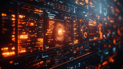 A holographic display showcases the effects of technological advancements on urban settings, featuring vibrant graphics and data visuals.