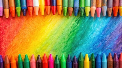 Vibrant crayon drawing border on multicolored background