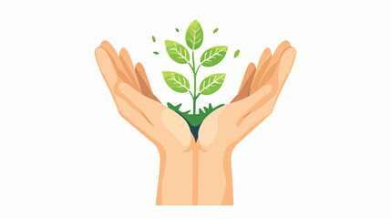 Male Hands Holding Green Life Concept in Palm - Flat Vector Illustration