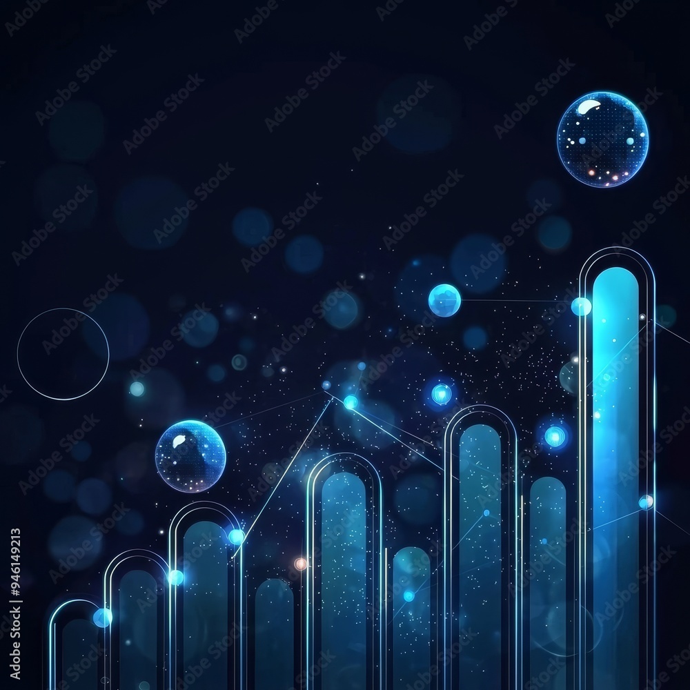 Poster graph featuring futuristic arrows pointing up in an abstract technology background. market growth an