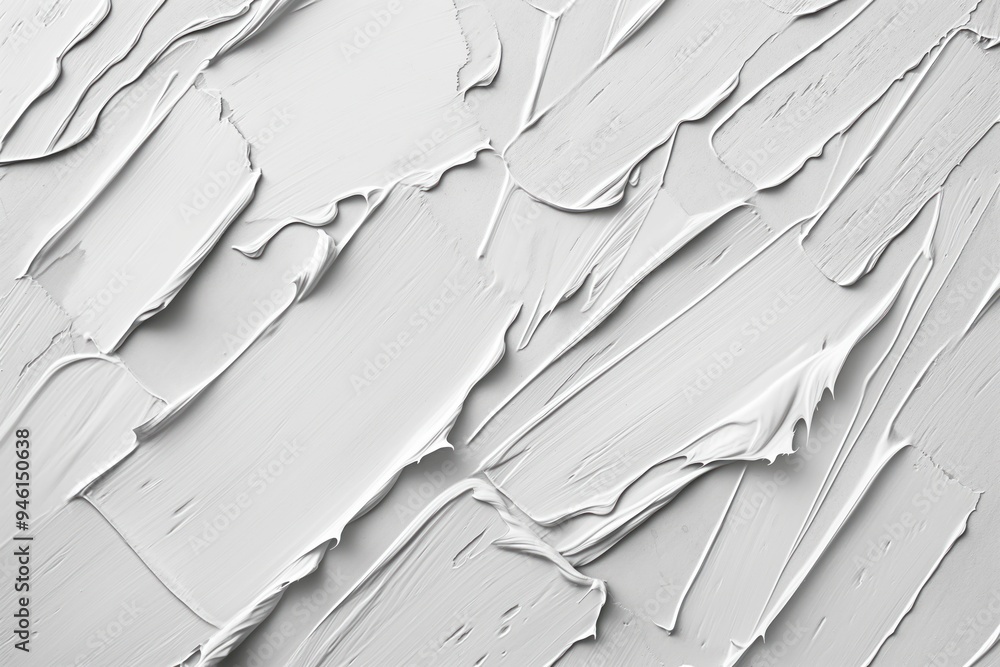 Poster Close-up of textured white paint strokes on a flat surface creating contemporary artistic background. White strokes on canvas form minimalistic design pattern.