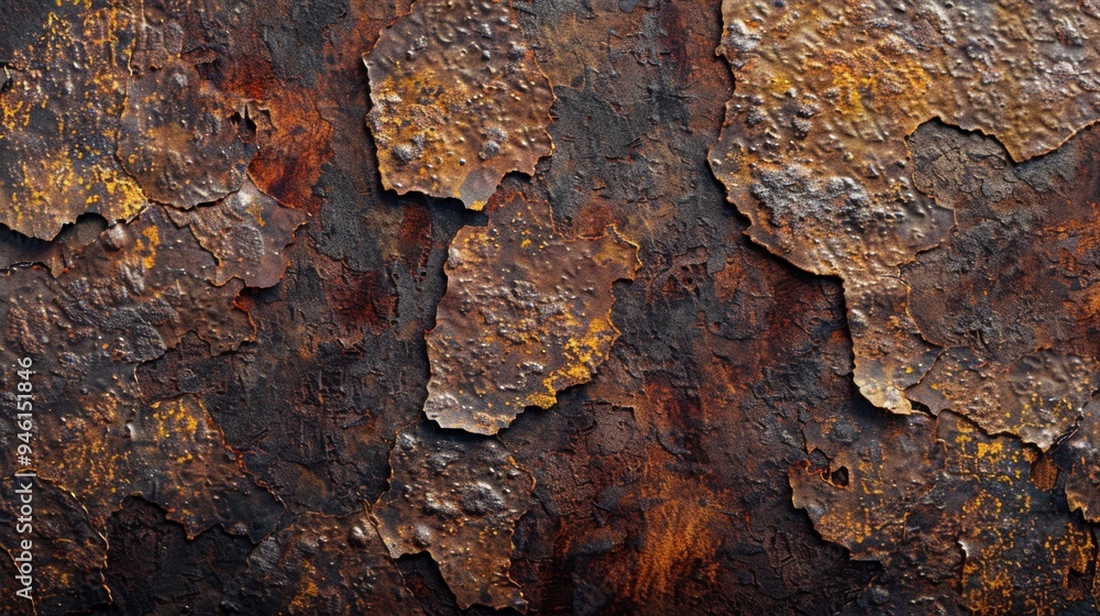 Poster top view of a rusty iron surface with visible flaking and deep textures, creating a gritty, aged loo