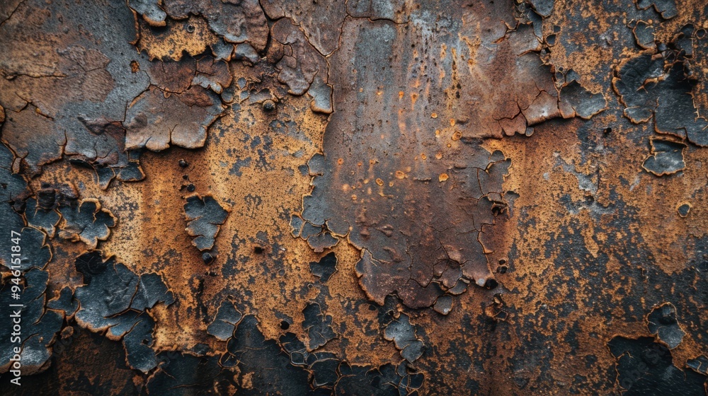 Poster top view of a rusty iron surface with visible flaking and deep textures, creating a gritty, aged loo