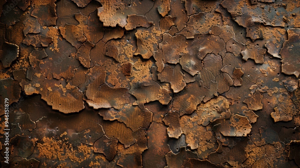 Poster top view of a rusty iron surface with visible flaking and deep textures, creating a gritty, aged loo