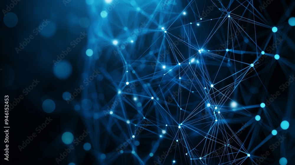 Poster the aig21 stock image is a 3d network connection with a plexus design background.