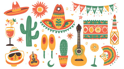 Vibrant Mexican Fiesta Cinco de Mayo Birthday Elements and Icons