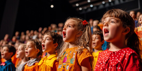 Naklejka premium children, students of the theater faculty on stage