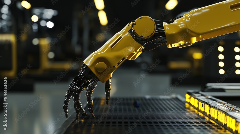 Poster automated smart factory with generative ai. post-produced illustration.