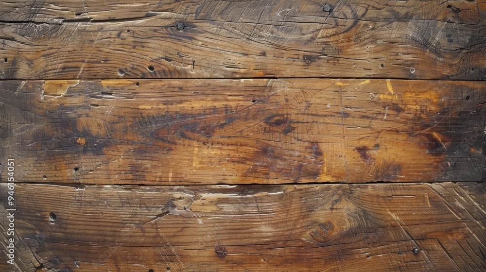 Poster Top view of a wooden surface with a rustic patina, showing years of wear and tear