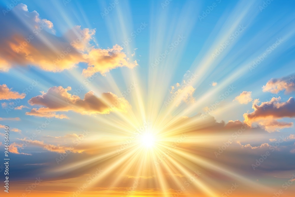 Poster there are small and large clouds in the sky alternating and moving slowly with the sunlight, creatin