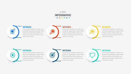 Business  infographics design for Six Step, option, parts or process. Infographic 6 element design template for presentation.  process diagram, step banner, flow chart, 6 option template.