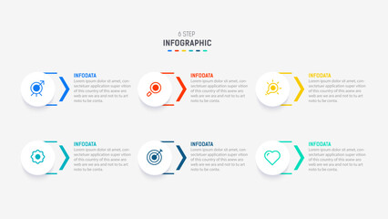 Business  infographics design for Six Step, option, parts or process. Infographic 6 element design template for presentation.  process diagram, step banner, flow chart, 6 option template.