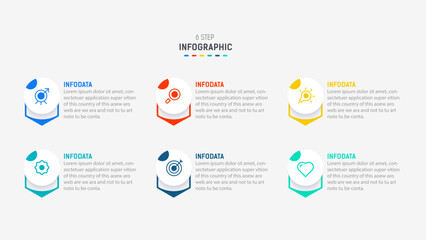 Business  infographics design for Six Step, option, parts or process. Infographic 6 element design template for presentation.  process diagram, step banner, flow chart, 6 option template.