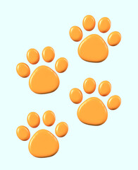 Trail of paw prints. Concept of walk with pet. Dog, cat tracking