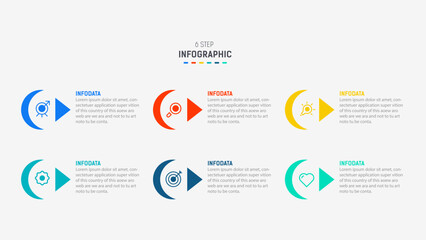 Business  infographics design for Six Step, option, parts or process. Infographic 6 element design template for presentation.  process diagram, step banner, flow chart, 6 option template.
