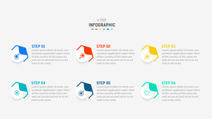 Business  infographics design for Six Step, option, parts or process. Infographic 6 element design template for presentation.  process diagram, step banner, flow chart, 6 option template.