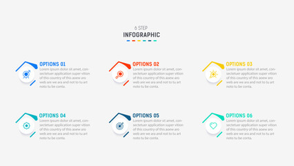 Business  infographics design for Six Step, option, parts or process. Infographic 6 element design template for presentation.  process diagram, step banner, flow chart, 6 option template.