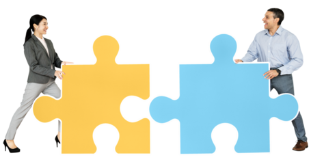 Png Business people connecting jigsaw puzzle pieces, transparent background