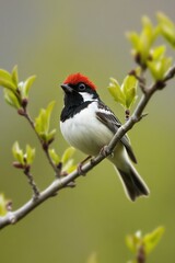 Fototapeta premium A male red-headed bunting (Emberiza bruniceps) in the wild.