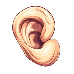 A detailed cartoon illustration of an ear isolated on transparency PNG background, perfect for use in medical articles, audio technology blogs, or communication-themed content,