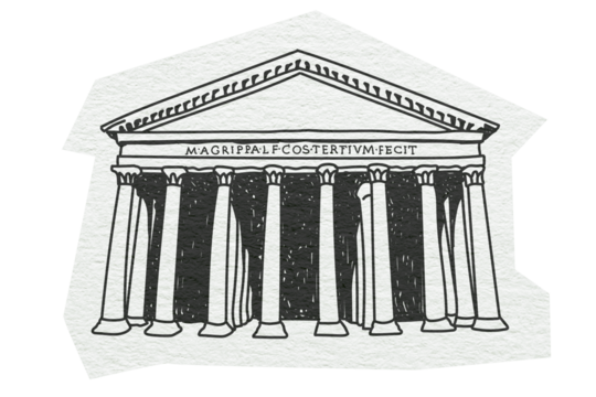 PNG Pantheon, Roman temple in Rome, line art illustration, transparent background - Powered by Adobe