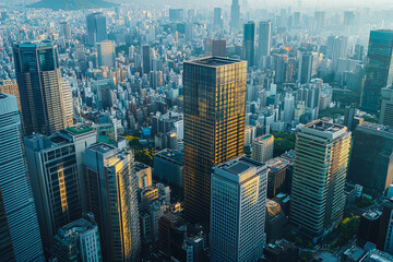 Aerial view of a modern metropolis with skyscrapers
