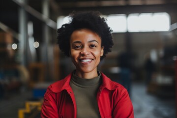 Fototapeta premium Portrait of a smiling middle aged female warehouse worker