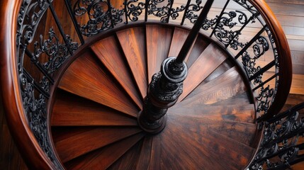 Spiral Staircase with Ornate Iron Railing