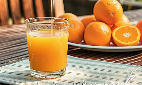 A Glass of Orange Juice with Fresh Oranges