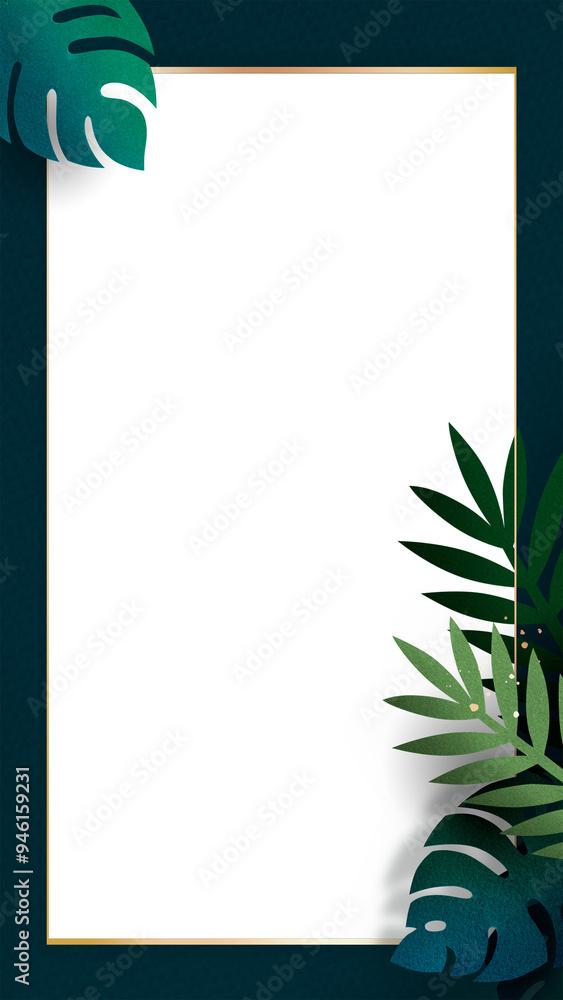 Poster monstera leaf pattern on a dark green frame design element