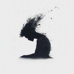 Illustrate a character in a moment of despair with heavy black shading