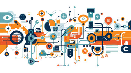Innovative Technology Integration Concept with Mixed Media Flat Design