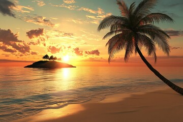 Sunset over the ocean with palm trees
