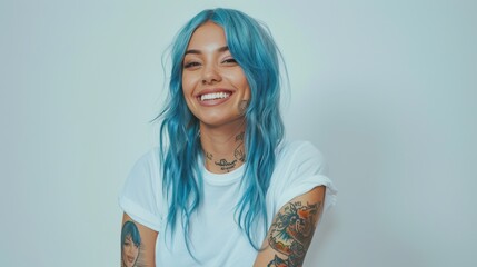 The woman with blue hair