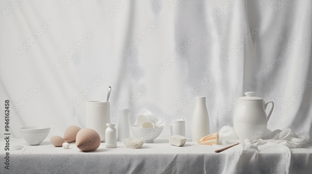 Poster a diverse range of commonplace household objects meticulously staged on a spotless white backdrop wi