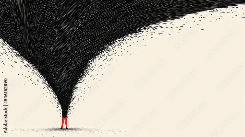 Poster a declining line graph transforming into a tornado, symbolizing market volatility and chaos