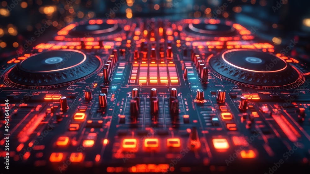 Poster a dynamic holographic dj set allows users to mix tracks seamlessly, creating an electrifying atmosph