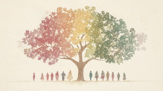 A family tree where each branch represents different generations, with a life insurance policy protecting the entire tree, symbolizing legacy planning and financial protection for future generations