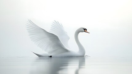 Graceful White Swan on Water. generative ai illustration.