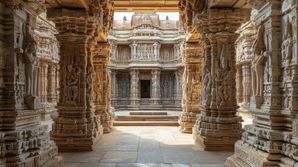 Obraz premium Empty Indian Temple Courtyard: A tranquil courtyard of an ancient Indian temple