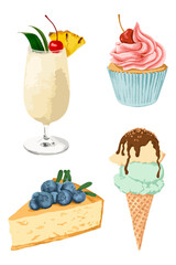 Vectorized dessert sticker overlay set design elements
