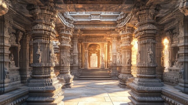 Empty Indian Temple Courtyard: A tranquil courtyard of an ancient Indian temple