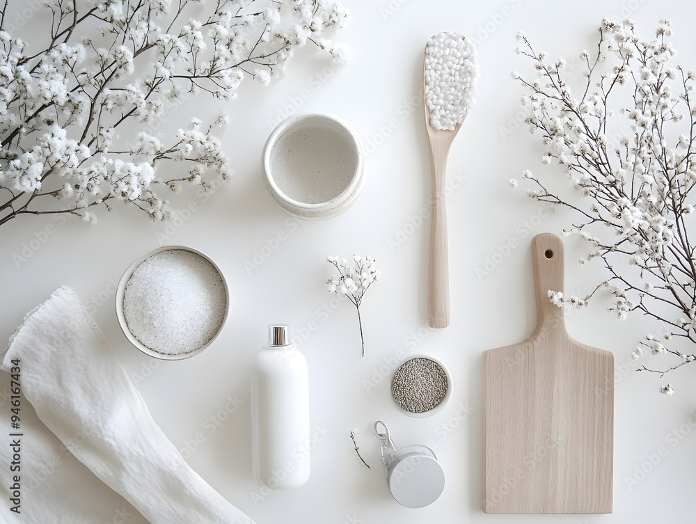 Poster carefully arranged display of familiar household items on a pristine white background showcasing a r