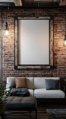 Inviting Industrial Style Living Room with Brick Wall and Comfortable Sofa
