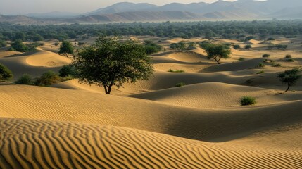 Empty Rajasthani Dunes: The rolling sand dunes of Rajasthan, with only the wind and shadows moving across the empty landscape