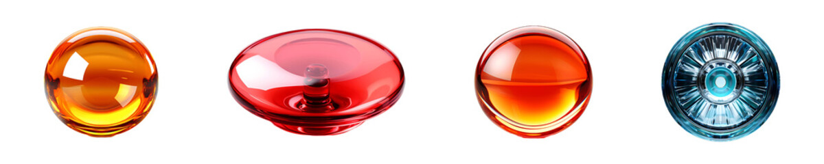 Set, collection of Glass Button isolated on transparent background.