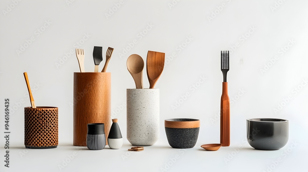 Poster crisp and minimal still life composition featuring a collection of practical household items and war